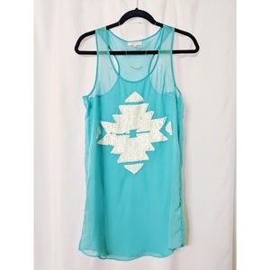 NWOT Blue Chiffon Sequin Tunic Tank
